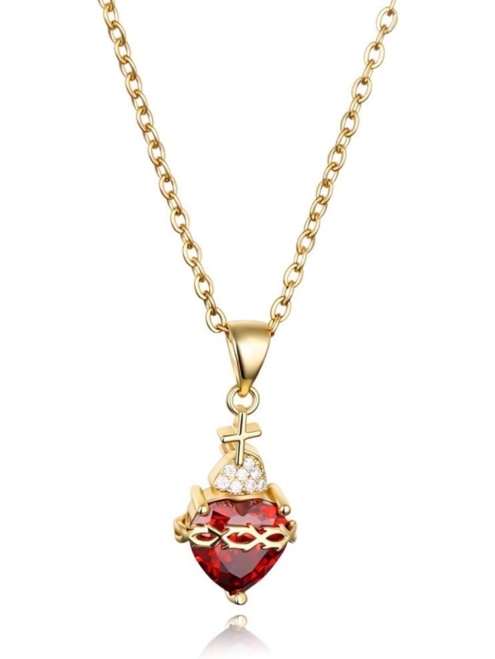 Gold Sacred Heart & Immaculate Heart Necklace for Women | CZ Gemstone Religious